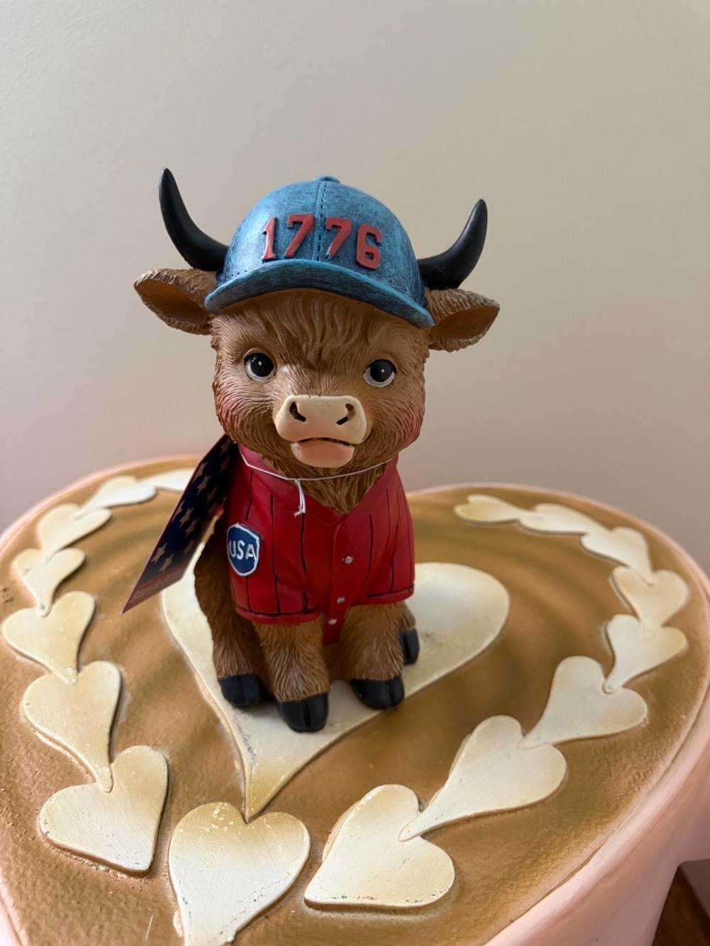 Stars & Stripes 4th of July Resin Baseball Highland Cow with Hat & USA Jersey